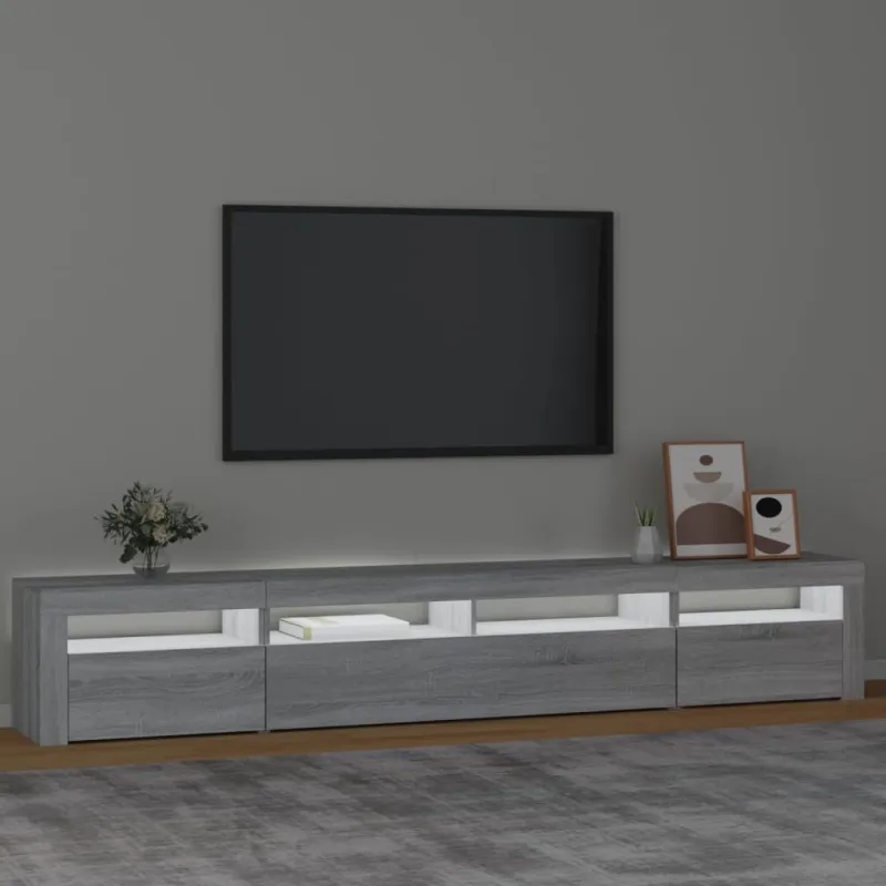 Televizoriaus spintelė su LED, pilka ąžuolo, 240x35x40cm