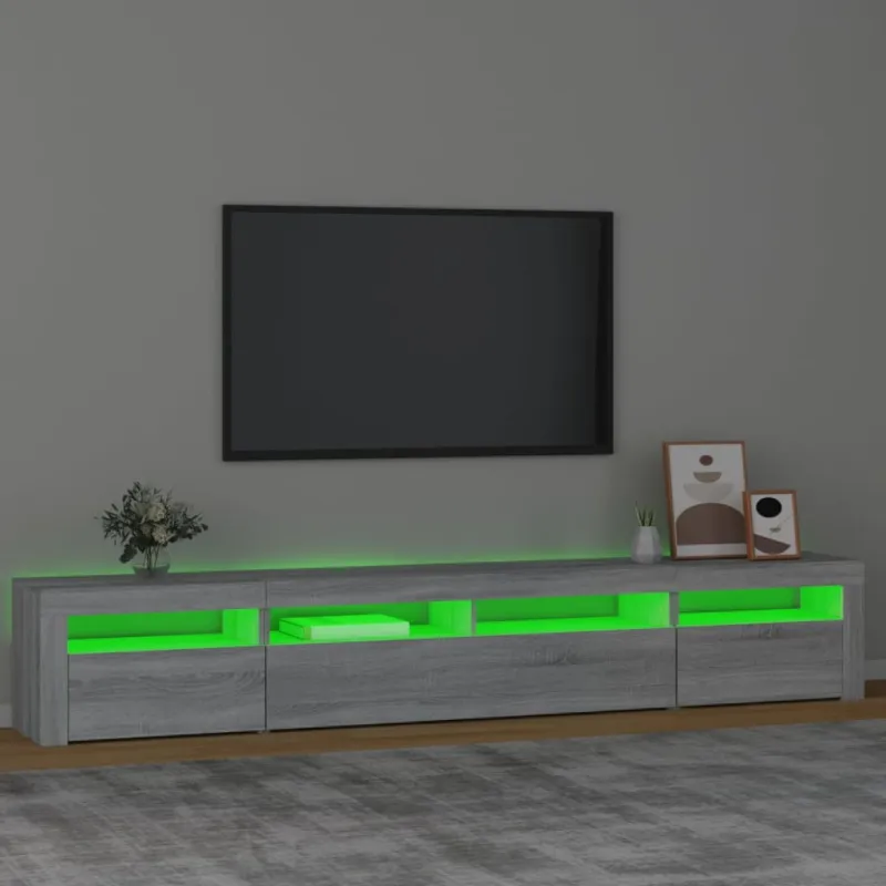 Televizoriaus spintelė su LED, pilka ąžuolo, 240x35x40cm
