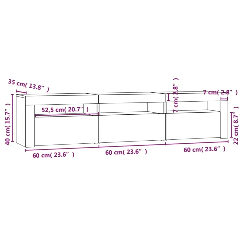 TV spintelė su LED apšvietimu, betono pilka, 180x35x40cm
