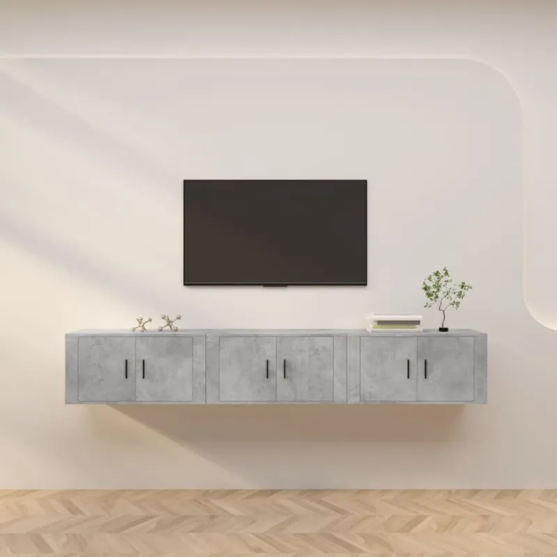 Sieninės TV spintelės, 3vnt., betono pilkos, 80x34,5x40cm