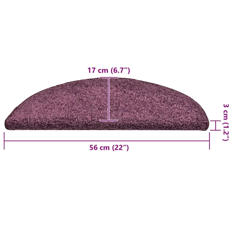 Laiptų kilimėliai, 15 vnt., 56x17x3 cm, tamsiai violetiniai, pusapvaliai