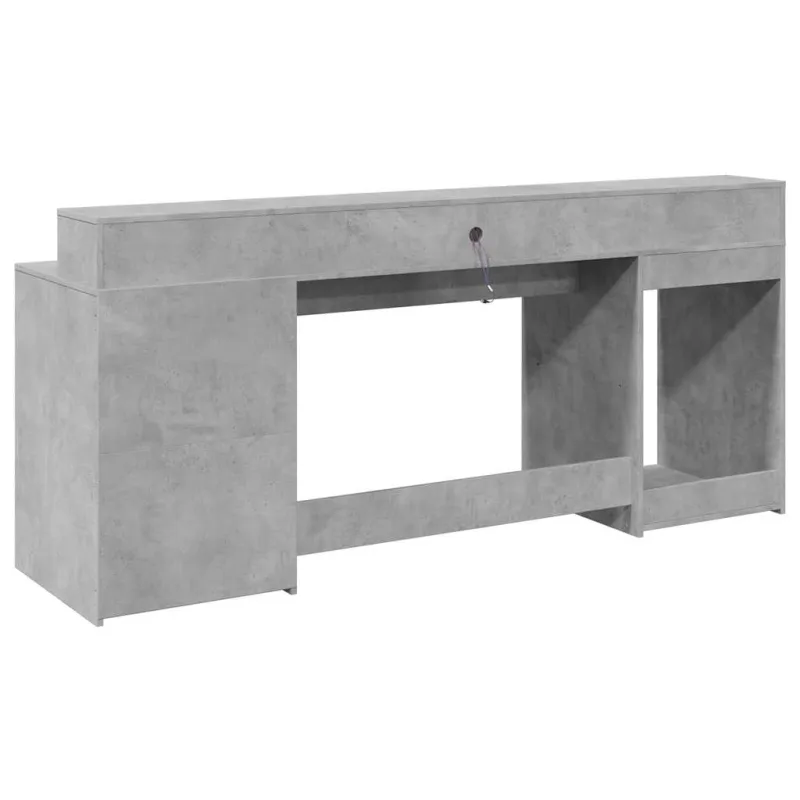 Rašomasis stalas su LED, betono pilkas, 200x55x91cm, mediena