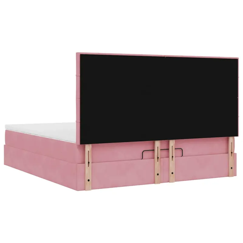 Osmanų lovos rėmas su čiužiniais, rožinis, 180x200cm, aksomas