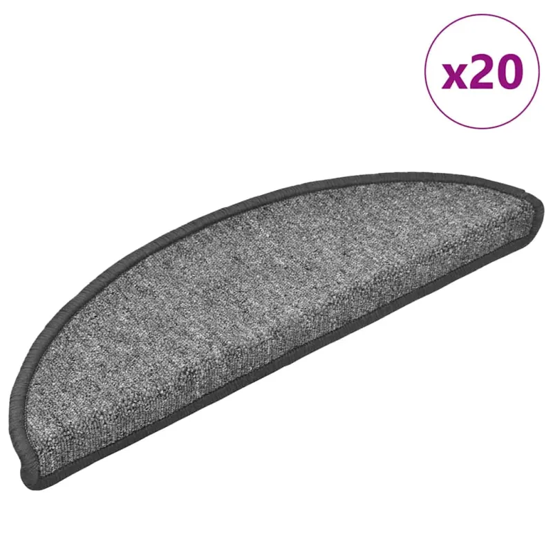 Laiptų kilimėliai, 20 vnt., 56x17x3 cm, tamsiai pilki, pusapvaliai