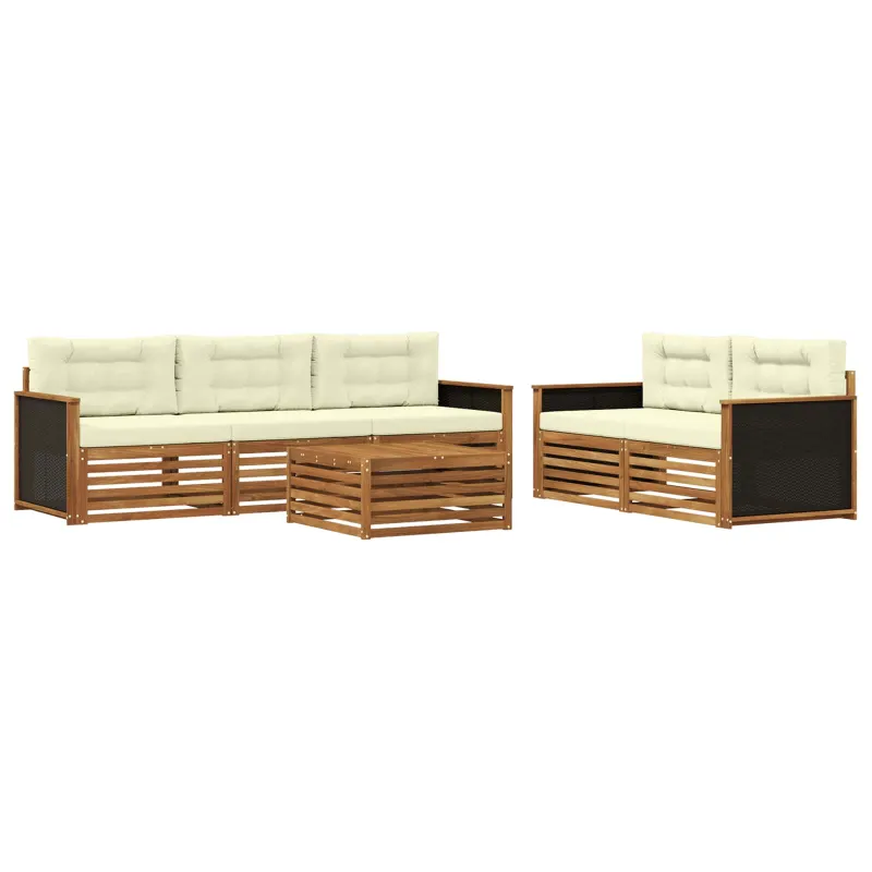 Lauko sofos komplektas 6 pcs Natūralus ir grietinėlė