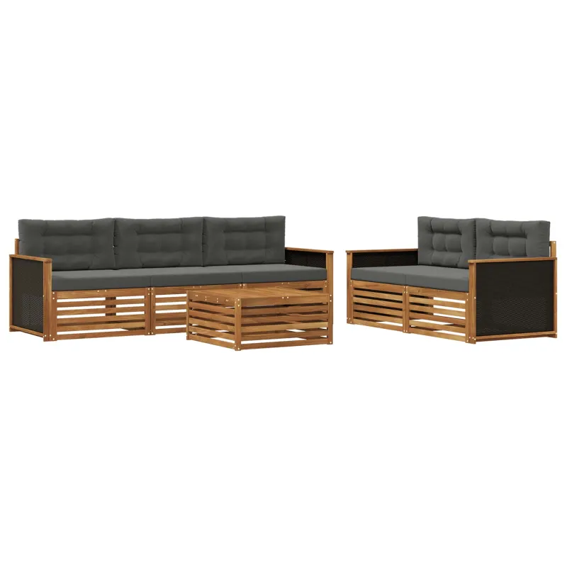 Lauko sofos komplektas 6 pcs Natūralus ir antracitas