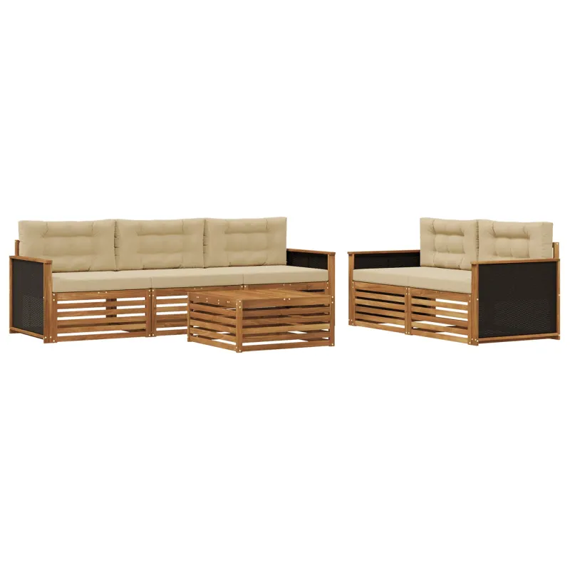 Lauko sofos komplektas 6 pcs Natūralus ir bežinis