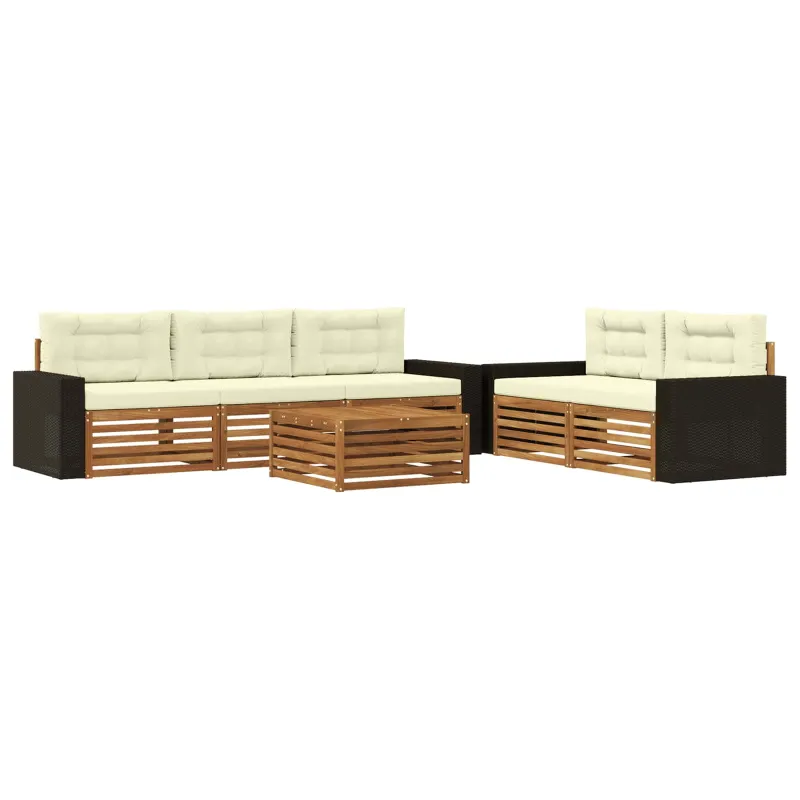Lauko sofos komplektas 6 pcs Natūralus ir grietinėlė