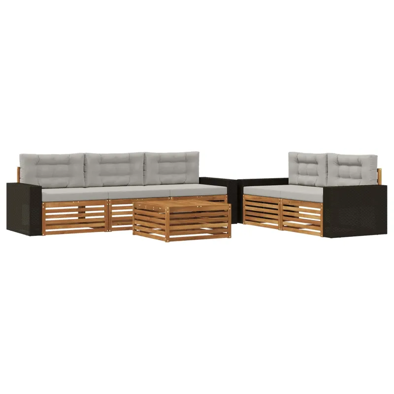 Lauko sofos komplektas 6 pcs Natūrali ir šviesiai pilka