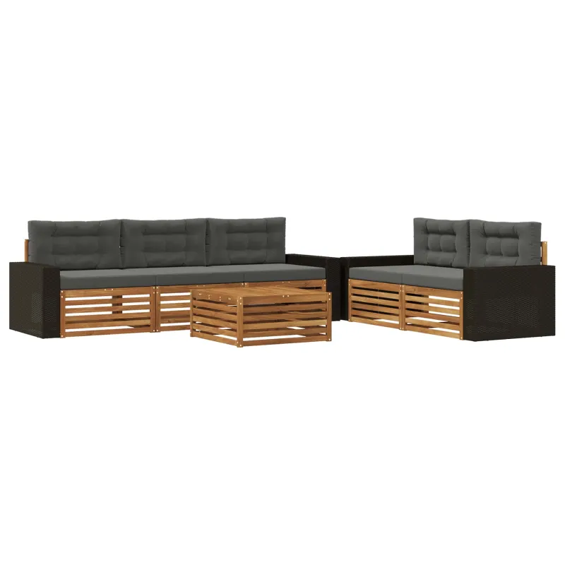 Lauko sofos komplektas 6 pcs Natūralus ir antracitas
