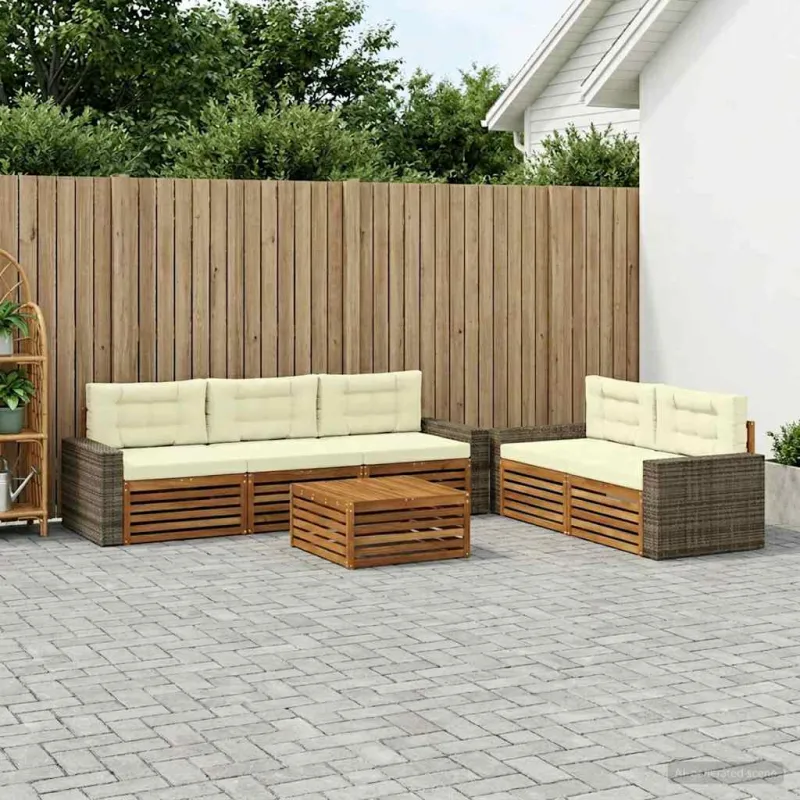 Lauko sofos komplektas 6 pcs Natūralus ir grietinėlė
