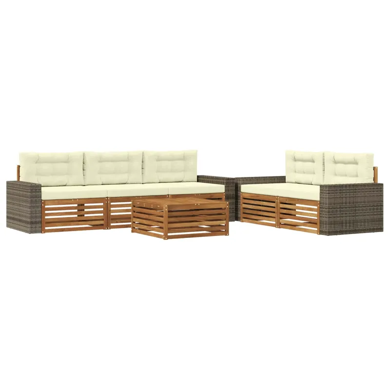 Lauko sofos komplektas 6 pcs Natūralus ir grietinėlė