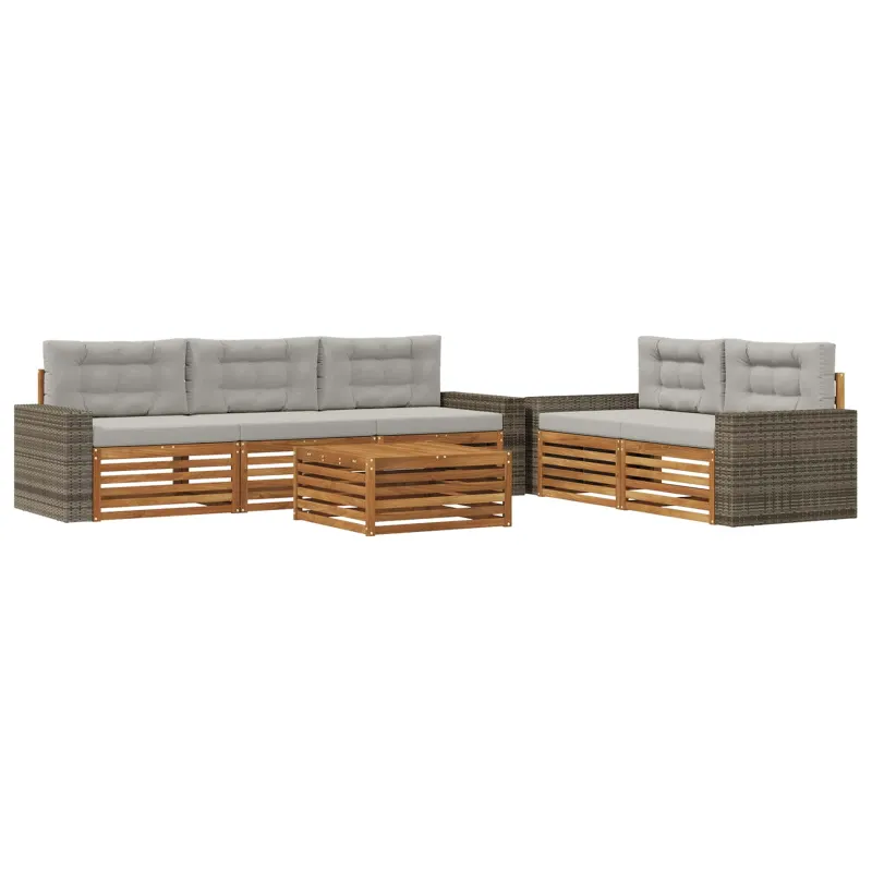 Lauko sofos komplektas 6 pcs Natūrali ir šviesiai pilka