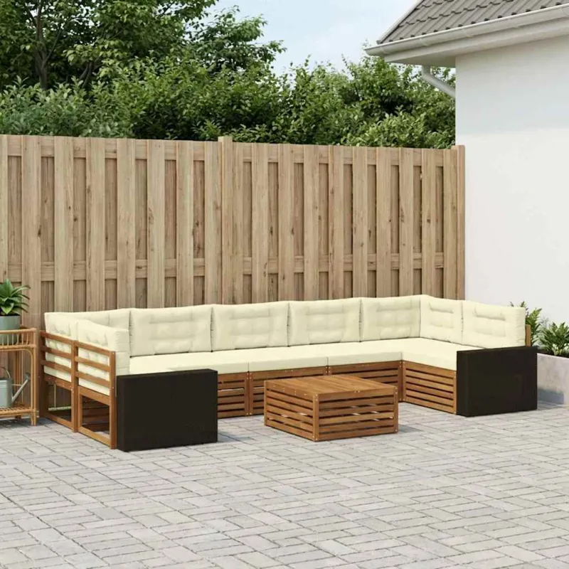 Lauko sofos komplektas 8 pcs Natūralus ir grietinėlė