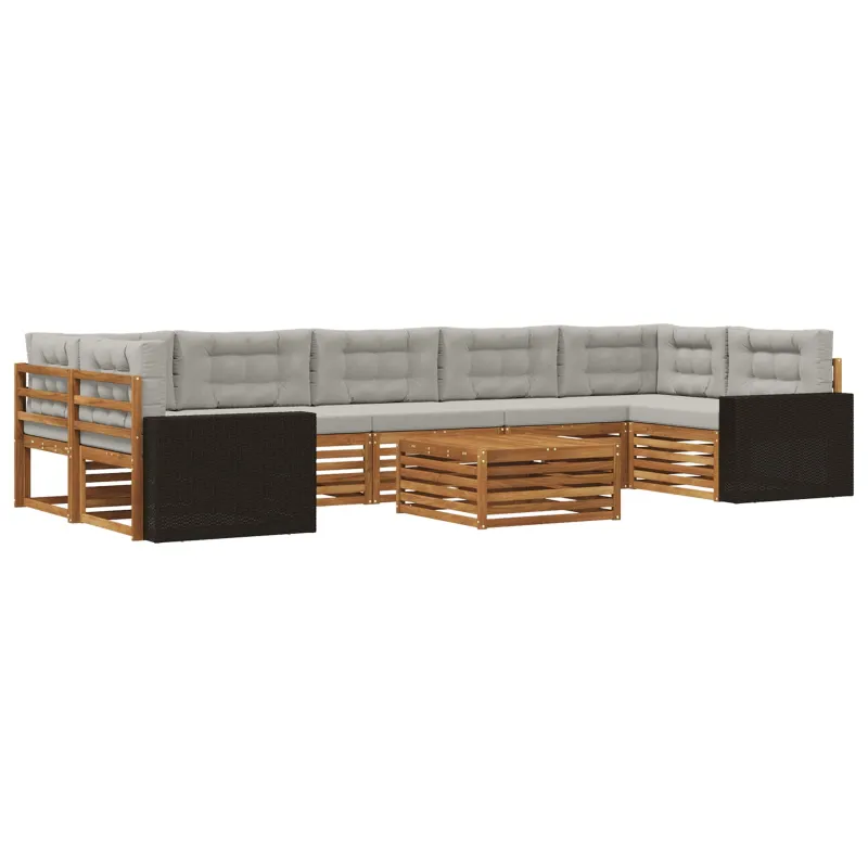 Lauko sofos komplektas 8 pcs Natūrali ir šviesiai pilka