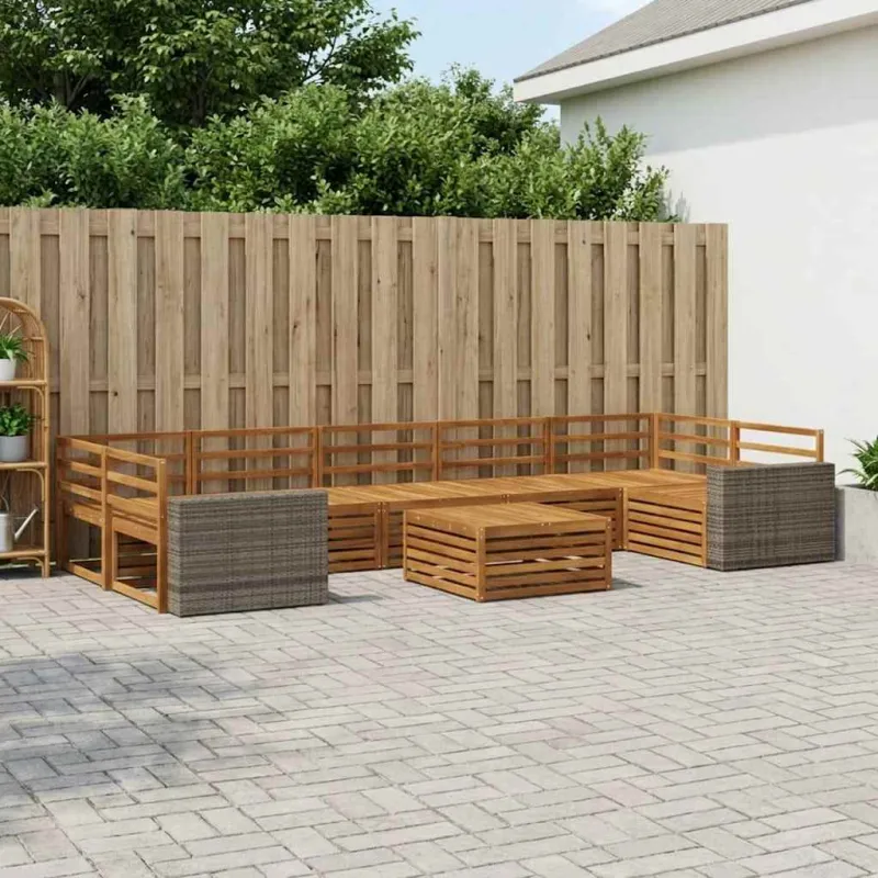 Lauko sofos komplektas 8 pcs Natūrali Kietos akacijos mediena