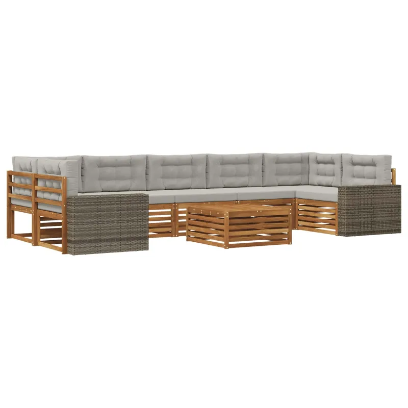 Lauko sofos komplektas 8 pcs Natūrali ir šviesiai pilka