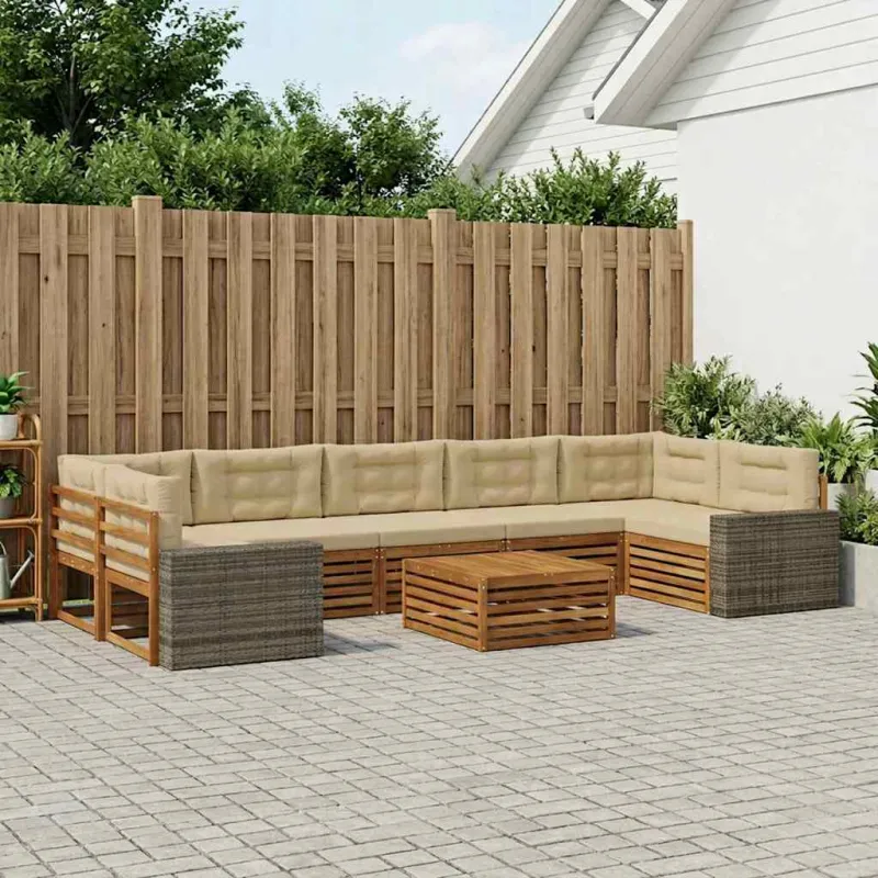 Lauko sofos komplektas 8 pcs Natūralus ir bežinis