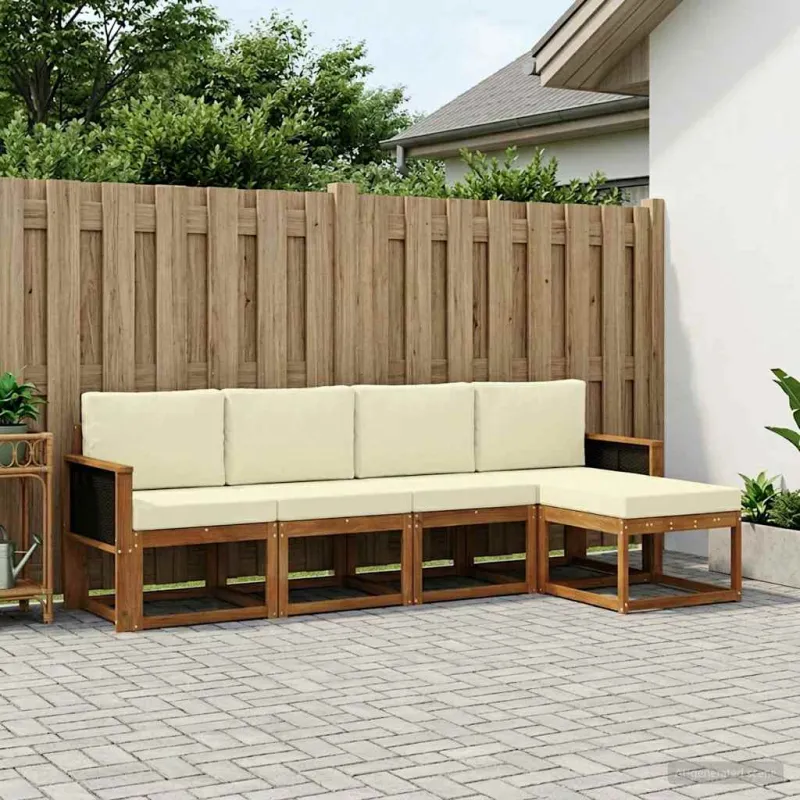 Lauko sofos komplektas 5 pcs Natūralus ir grietinėlė