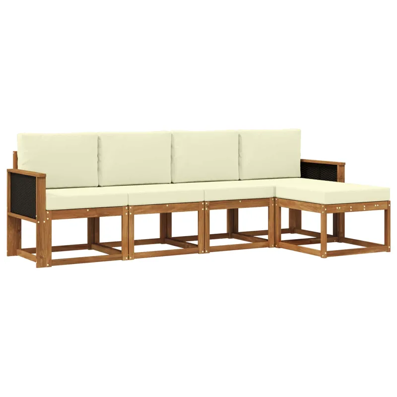 Lauko sofos komplektas 5 pcs Natūralus ir grietinėlė