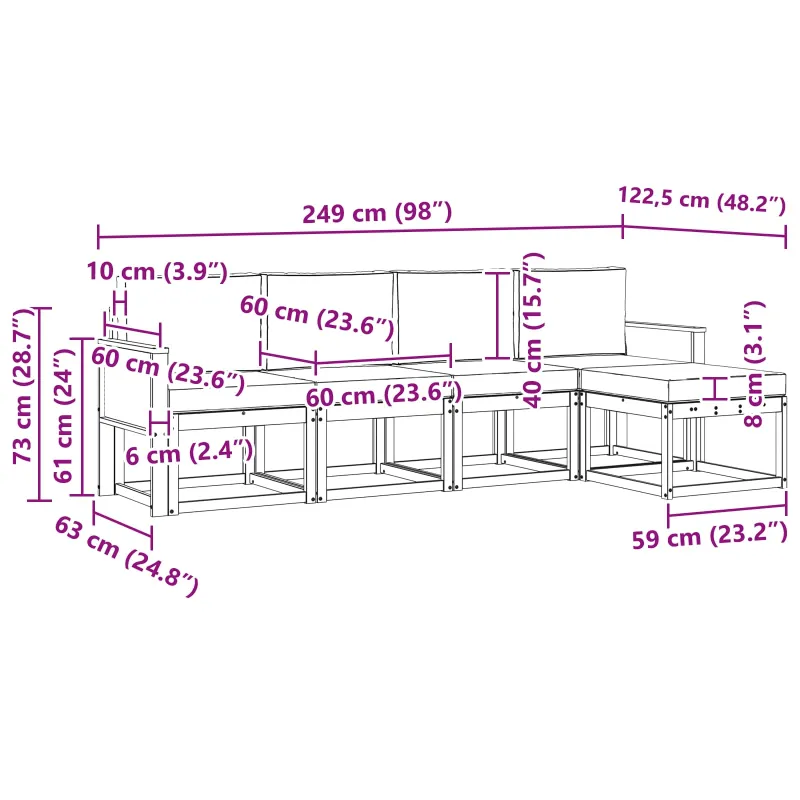 Lauko sofos komplektas 5 pcs Natūrali ir šviesiai pilka