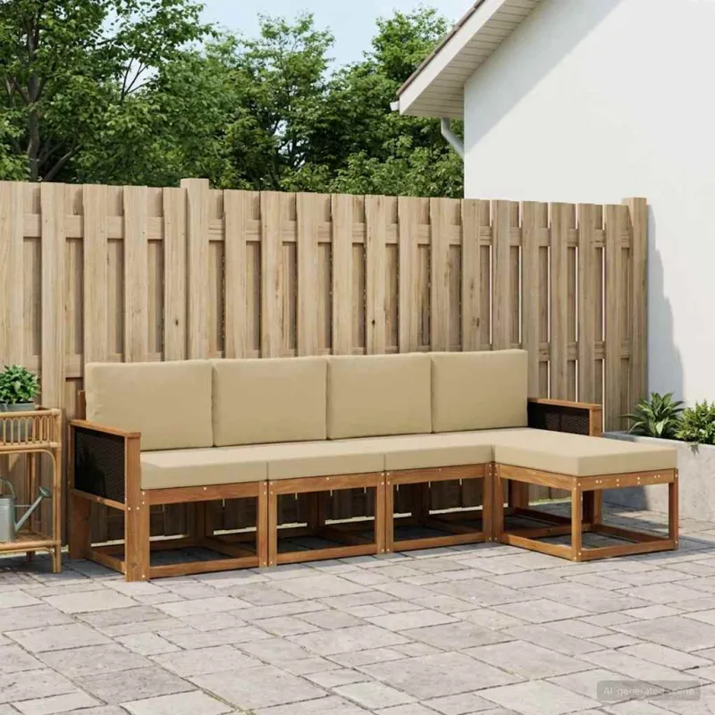 Lauko sofos komplektas 5 pcs Natūralus ir bežinis Poliesteris