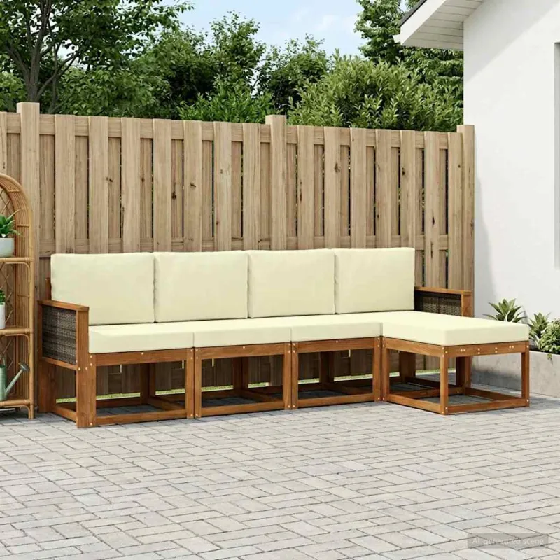 Lauko sofos komplektas 5 pcs Natūralus ir grietinėlė