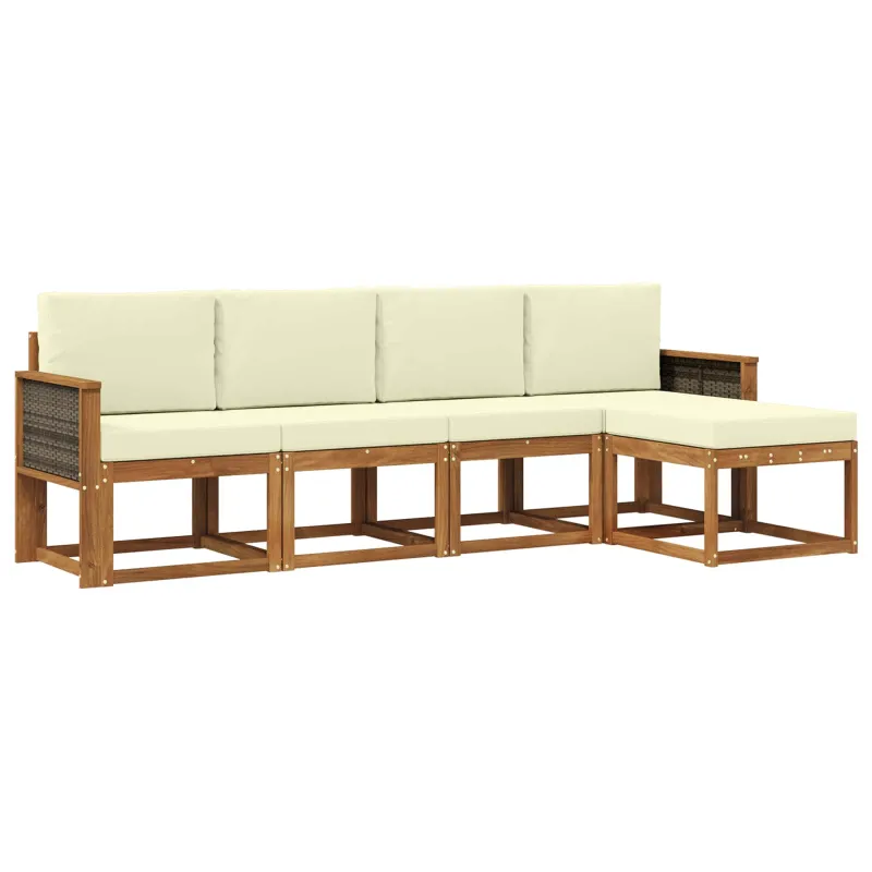 Lauko sofos komplektas 5 pcs Natūralus ir grietinėlė