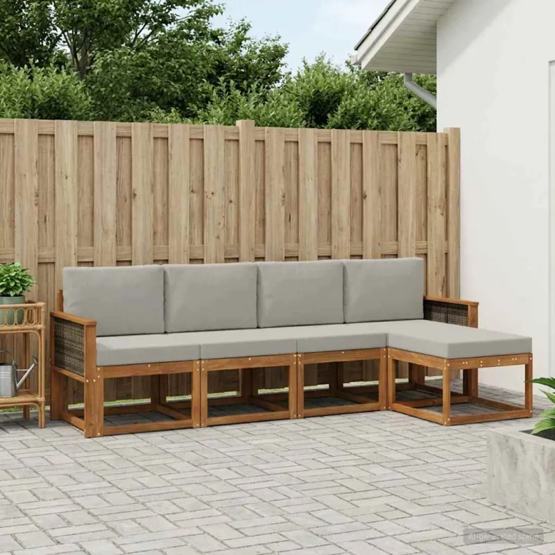 Lauko sofos komplektas 5 pcs Natūrali ir šviesiai pilka