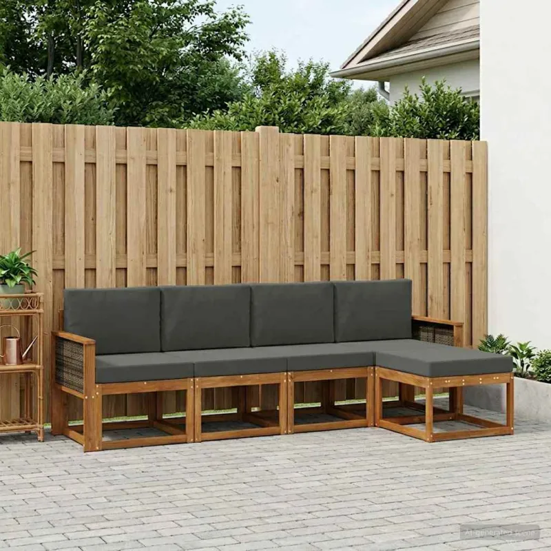 Lauko sofos komplektas 5 pcs Natūralus ir antracitas