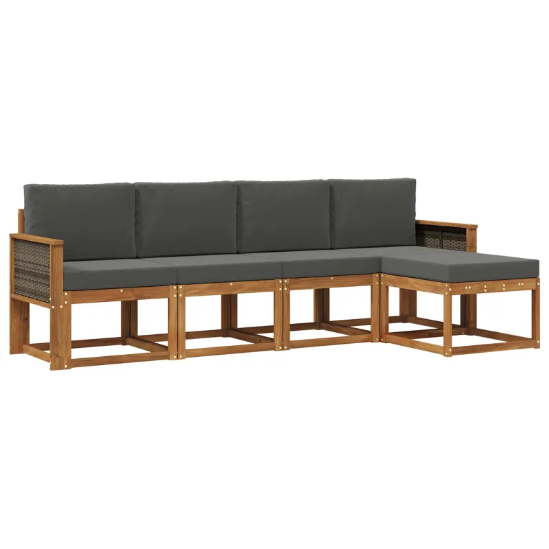 Lauko sofos komplektas 5 pcs Natūralus ir antracitas