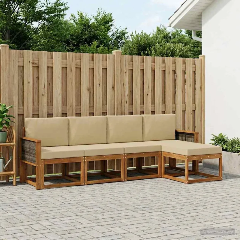 Lauko sofos komplektas 5 pcs Natūralus ir bežinis Poliesteris