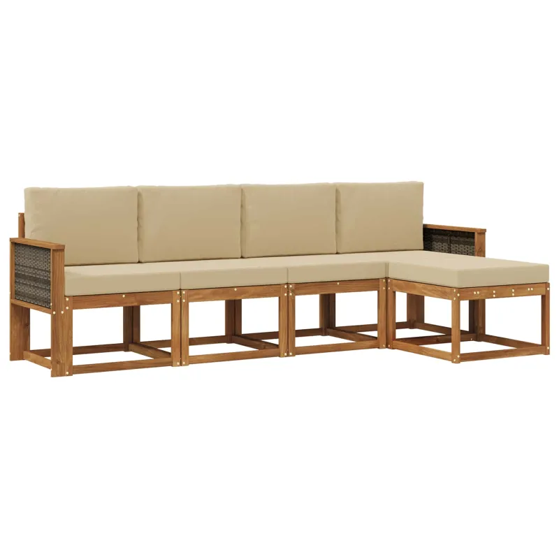 Lauko sofos komplektas 5 pcs Natūralus ir bežinis Poliesteris