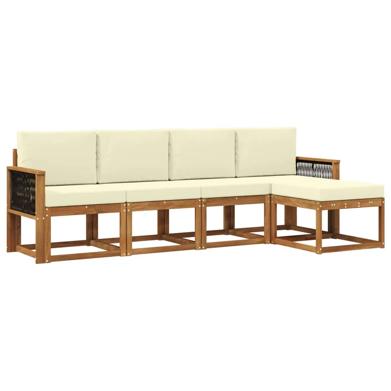 Lauko sofos komplektas 5 pcs Natūralus ir grietinėlė