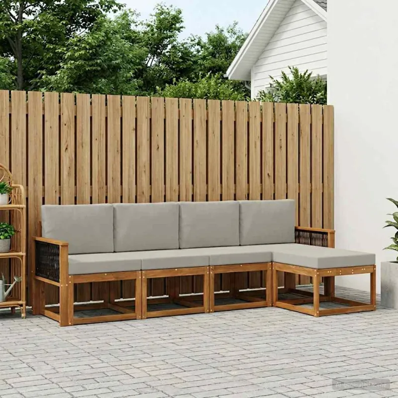 Lauko sofos komplektas 5 pcs Natūrali ir šviesiai pilka
