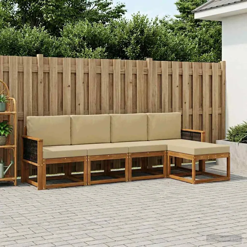 Lauko sofos komplektas 5 pcs Natūralus ir bežinis Poliesteris