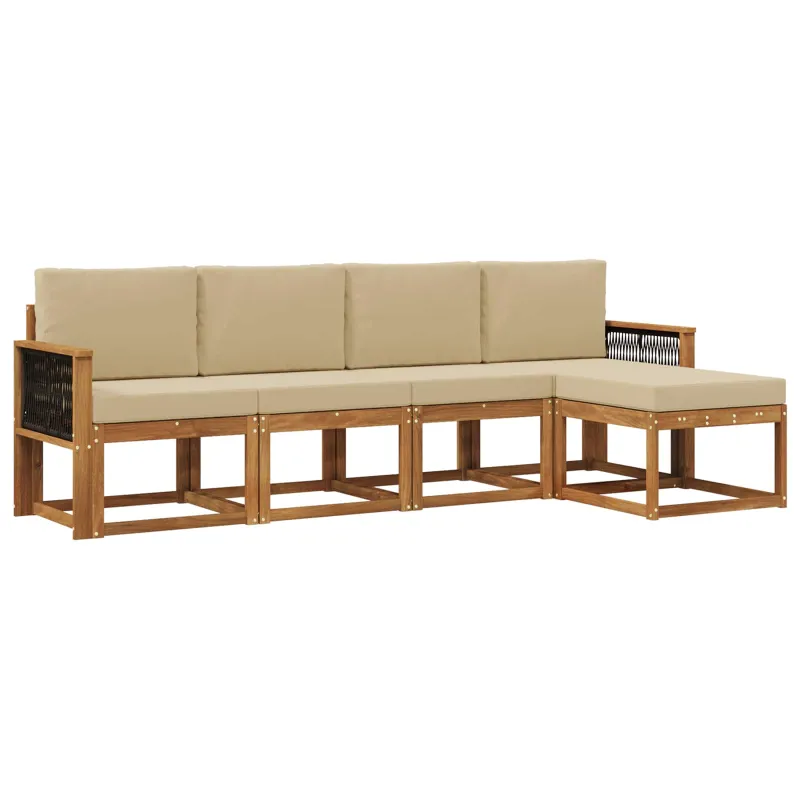 Lauko sofos komplektas 5 pcs Natūralus ir bežinis Poliesteris