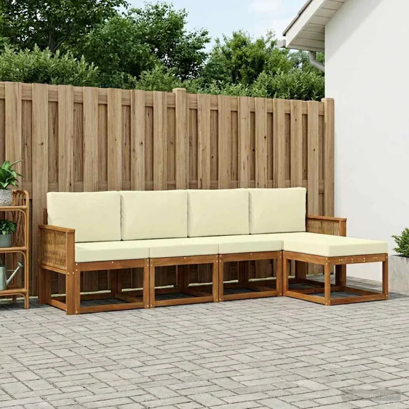 Lauko sofos komplektas 5 pcs Natūralus ir grietinėlė