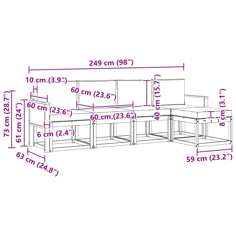 Lauko sofos komplektas 5 pcs Natūralus ir grietinėlė