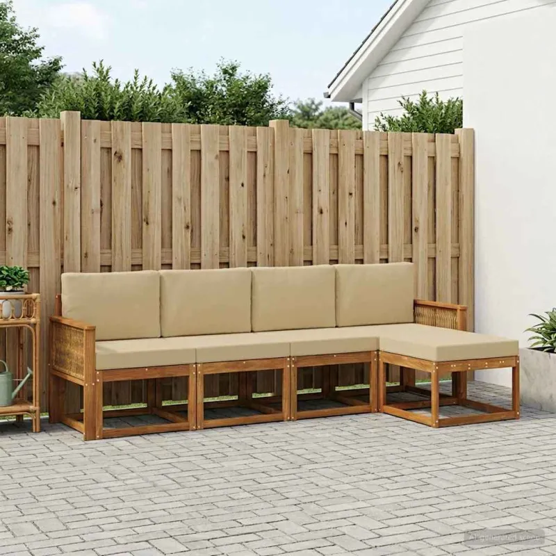 Lauko sofos komplektas 5 pcs Natūralus ir bežinis Poliesteris