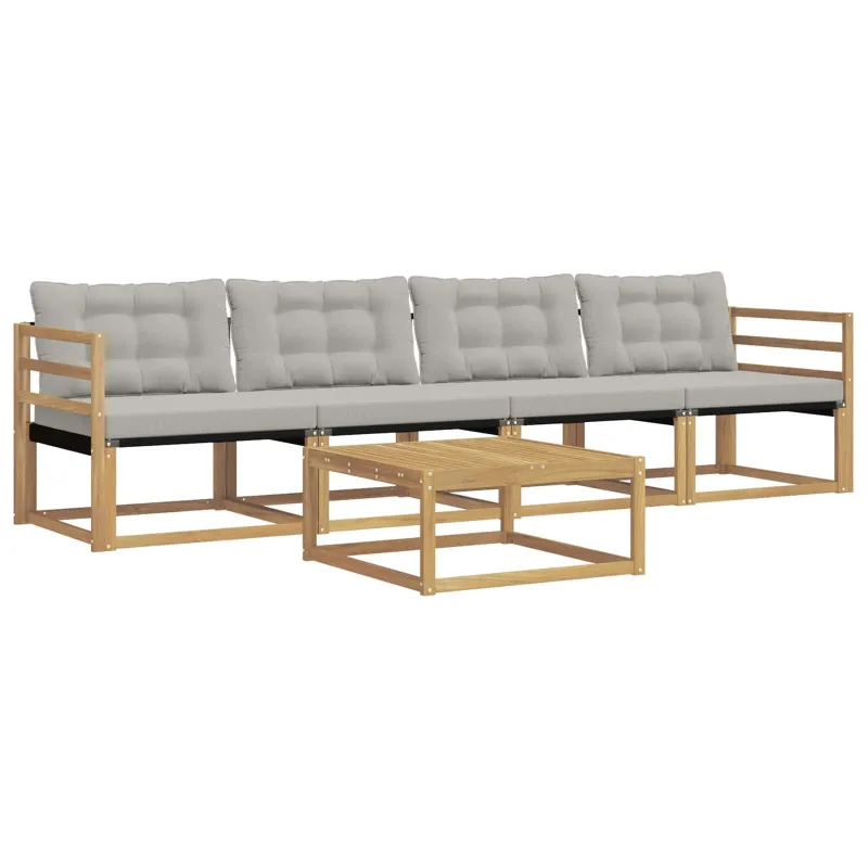 Lauko sofos komplektas 5 pcs Balta ir šviesiai pilka