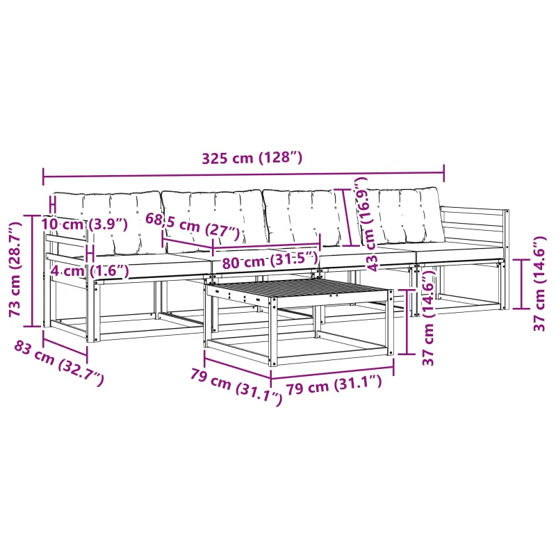 Lauko sofos komplektas 5 pcs Balta ir juoda 79 x 79 x 37 cm