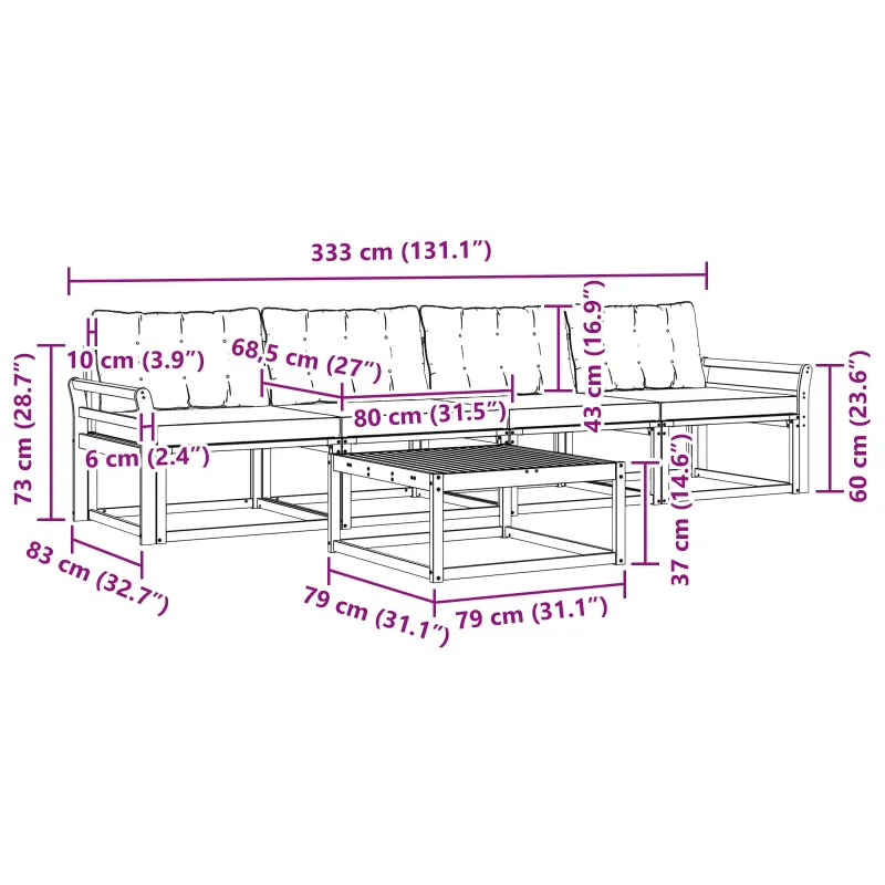 Lauko sofos komplektas 5 pcs Balta ir kreminė 79 x 79 x 37 cm