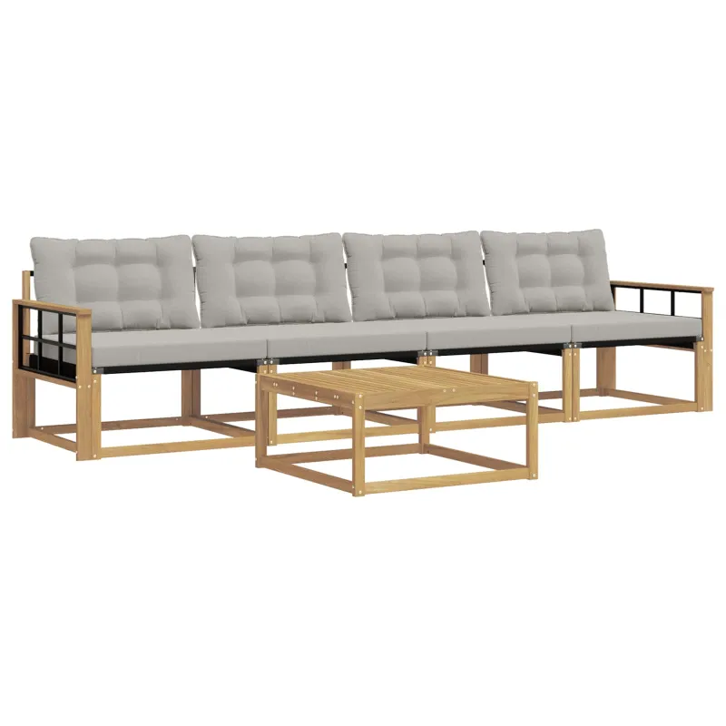 Lauko sofos komplektas 5 pcs Balta ir šviesiai pilka