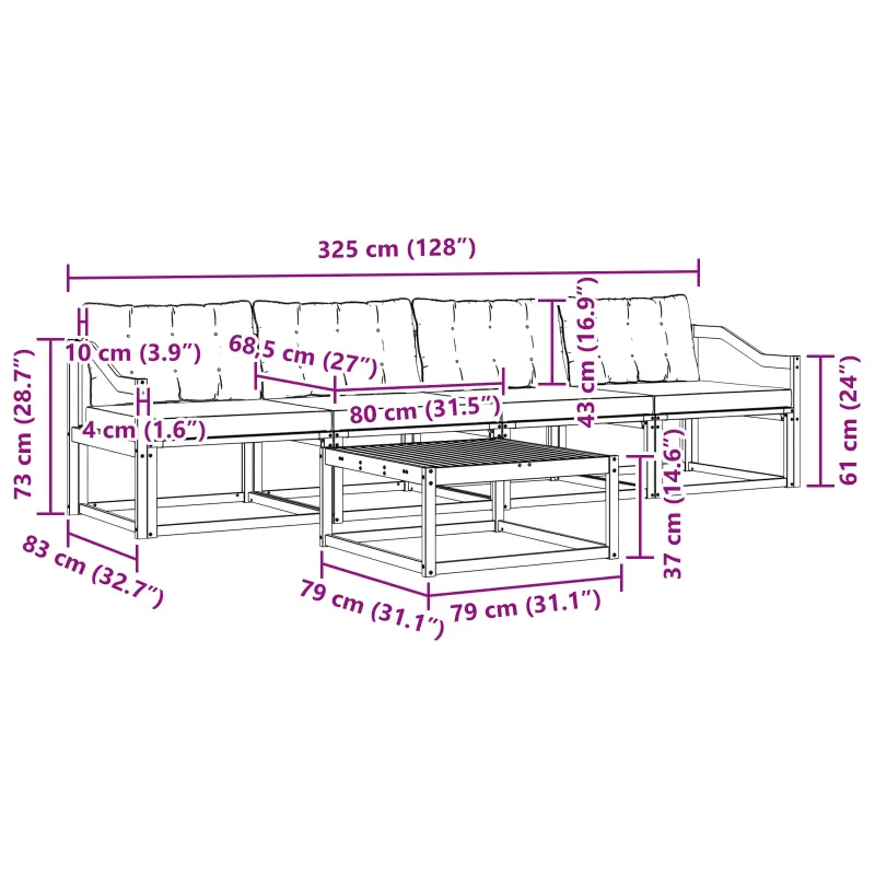 Lauko sofos komplektas 5 pcs Balta ir kreminė 79 x 79 x 37 cm