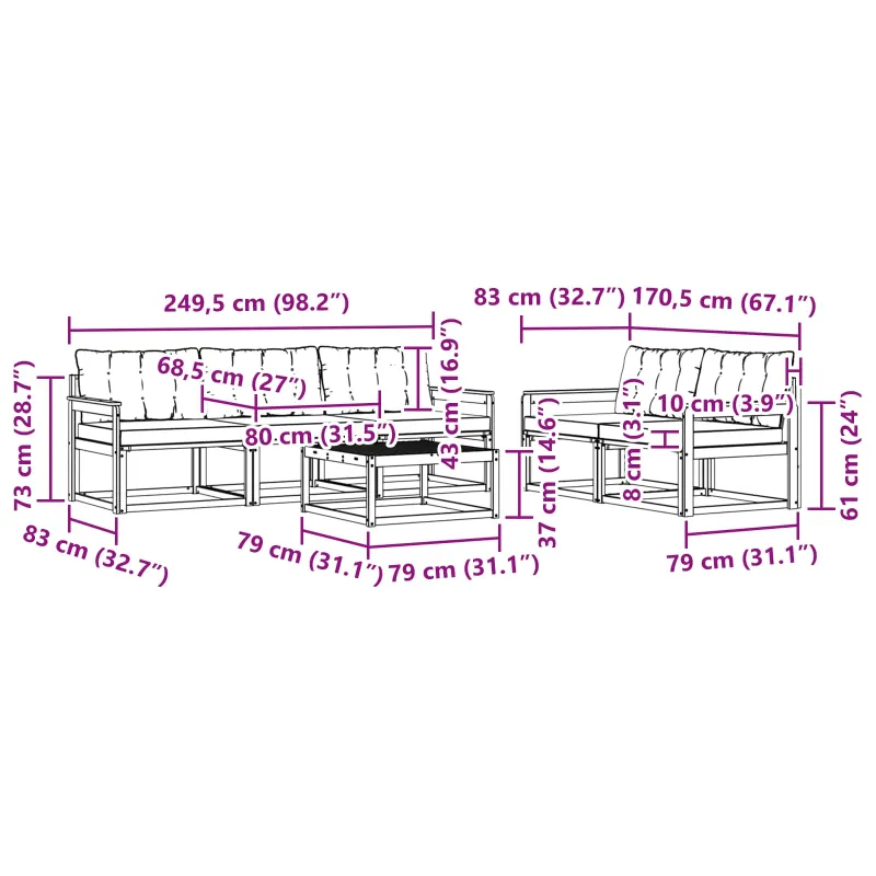 Lauko sofos komplektas 6 pcs Balta ir kreminė 79 x 79 x 37 cm