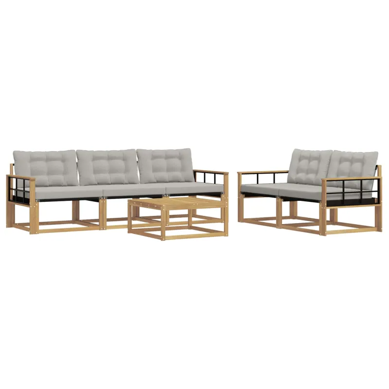 Lauko sofos komplektas 6 pcs Balta ir šviesiai pilka