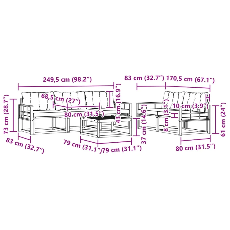 Lauko sofos komplektas 6 pcs Balta ir kreminė 79 x 79 x 37 cm