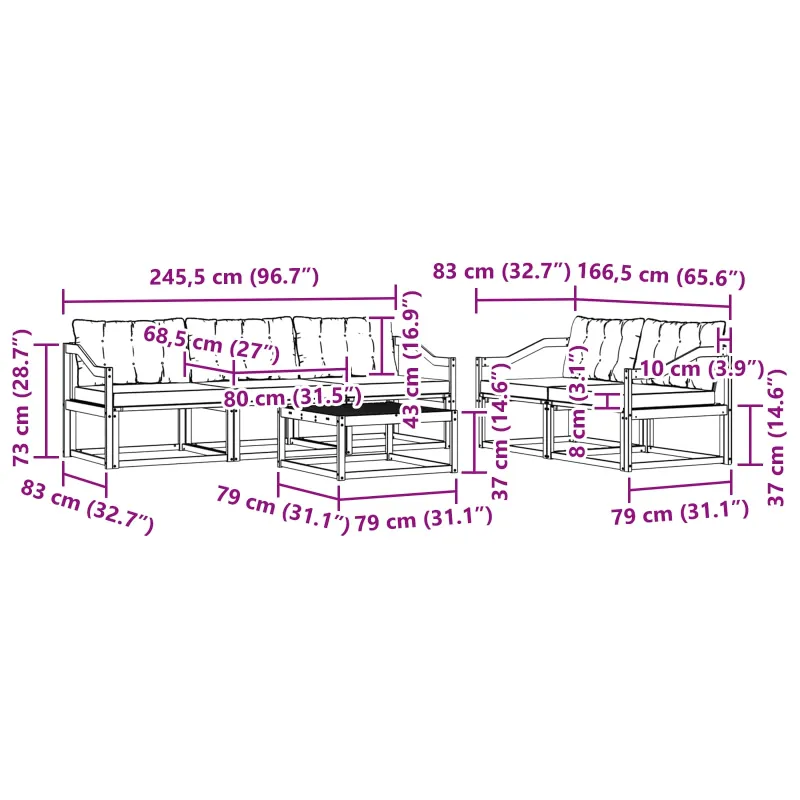 Lauko sofos komplektas 6 pcs Balta ir kreminė 79 x 79 x 37 cm
