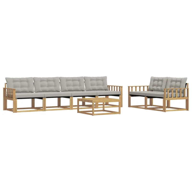 Lauko sofos komplektas 7 pcs Balta ir šviesiai pilka